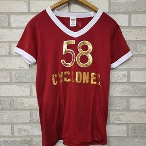 Pink ISU Red and Gold Sequin Short Sleeve Tshirt Size Medium